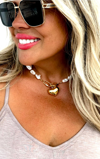 Coastal Belle Baroque Pearl & Gold Heart Necklace