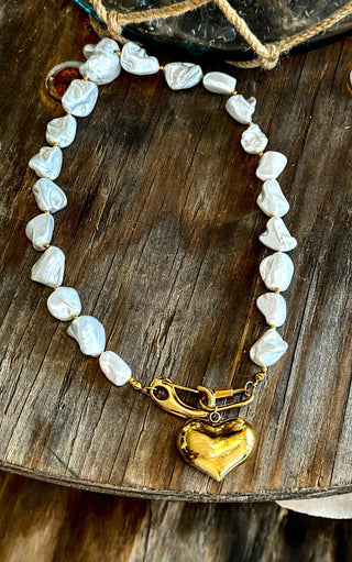 Coastal Belle Baroque Pearl & Gold Heart Necklace