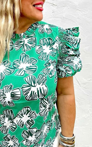 Petal Party Green Floral Top