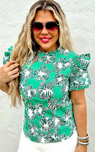 Petal Party Green Floral Top