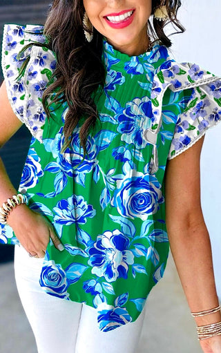 Seaside In Bloom Blue Floral Top