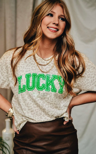 Lucky Leopard Print Tee, SM-3X