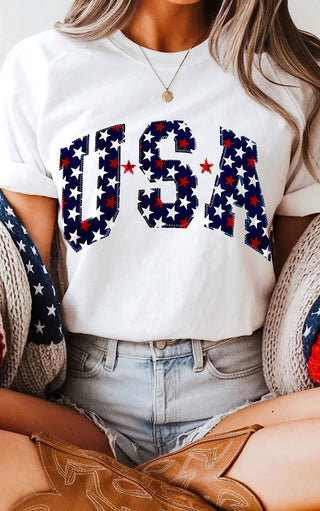 USA Star Patches White Patriotic Tee