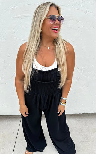 Busy Being Me Black Boho Overalls