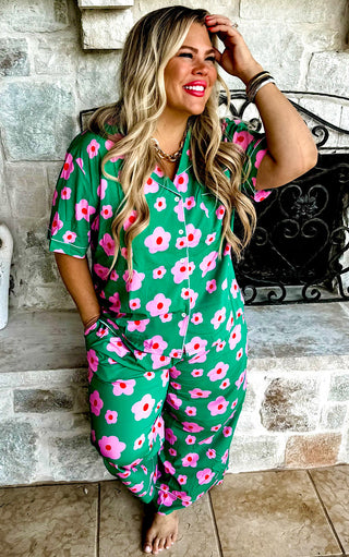 Sweet Dreams Green Floral Pajamas Lounge Set