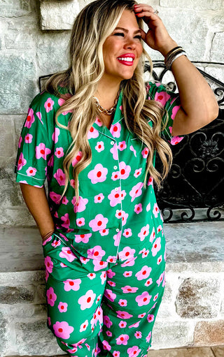 Sweet Dreams Green Floral Pajamas Lounge Set