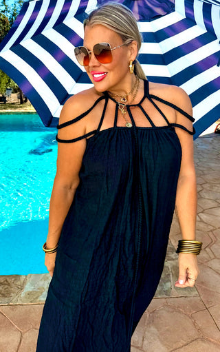 Coastal Cabana Black Coverup Dress