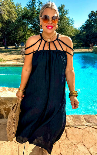 Coastal Cabana Black Coverup Dress