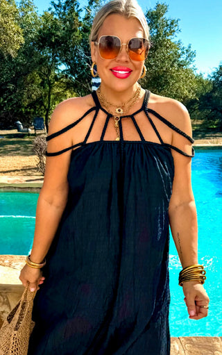 Coastal Cabana Black Coverup Dress