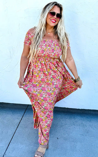 Sweet Intentions Pink Floral Smocked Dress, XS & SM