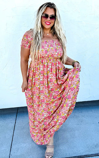 Sweet Intentions Pink Floral Smocked Dress, XS & SM