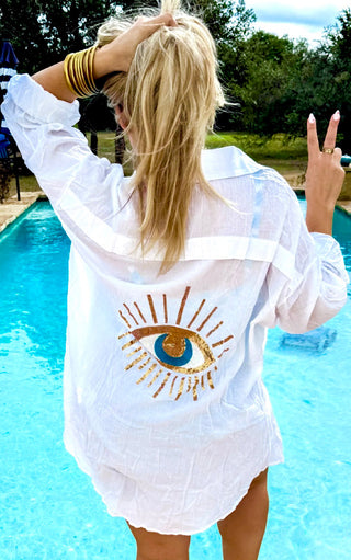 Santorini Sunset White Coverup Shirt