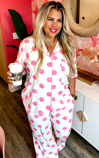 Sweet Dreams Pink Polka Dot Pajamas Lounge Set
