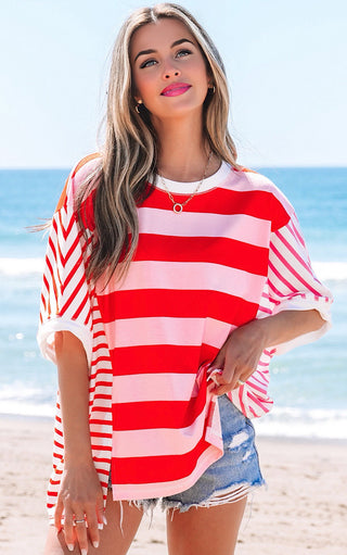 Picnic Pretty Pink And Red Striped Top
