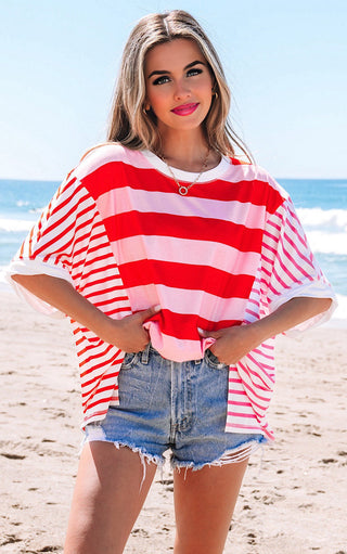 Picnic Pretty Pink And Red Striped Top