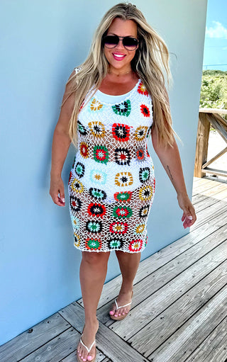 Gulf Breeze Getaway White Crochet Swimsuit Coverup Dress