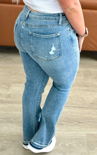 Vintage Beauty Judy Blue Mid Rise Raw Hem Bootcut Jeans, Sizes 0-24W