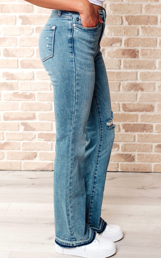 Vintage Beauty Judy Blue Mid Rise Raw Hem Bootcut Jeans, Sizes 0-24W