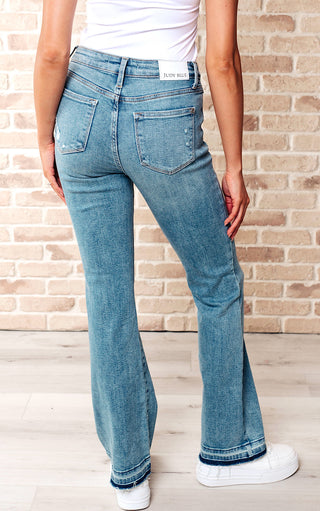 Vintage Beauty Judy Blue Mid Rise Raw Hem Bootcut Jeans, Sizes 0-24W