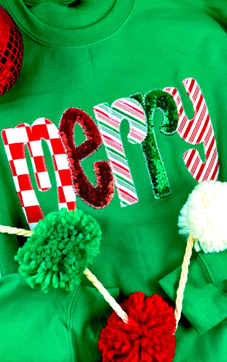 Gorgeous Green Merry Sequin Sweatshirt