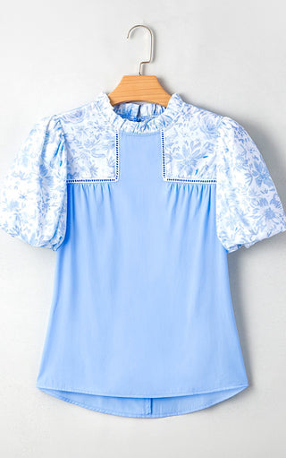 Blissful Breeze Blue Puffy Sleeve Top