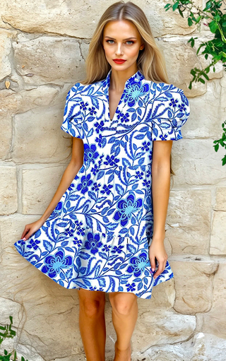 Springtime In Paris Blue Floral Dress