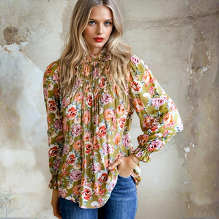 Simply Lovely Olive Green Floral Top