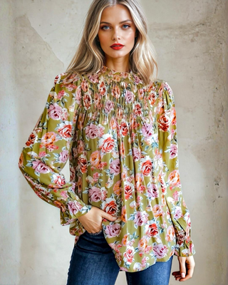 Simply Lovely Olive Green Floral Top