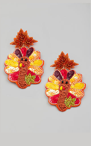 Thanksgiving Turkey Beaded Sequin Earrings