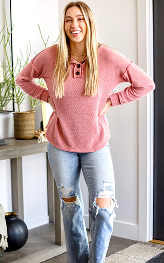 Wrapped Up In Softness Pink Henley