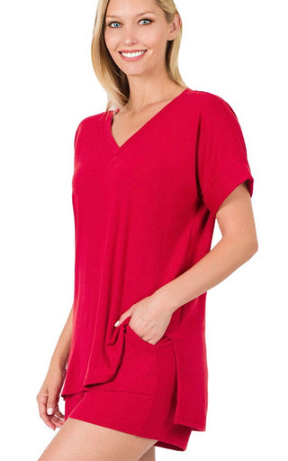 Easy Like Sunday Red Pajamas Shorts Set, SMALL