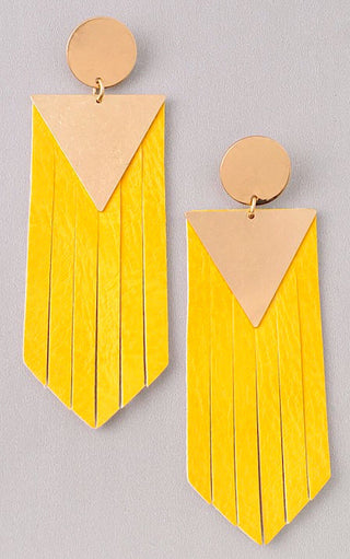 Free Spirited Yellow Leather Fringe Earrings