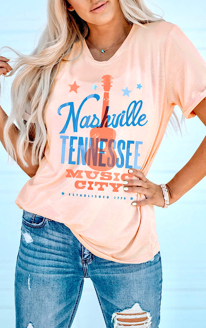 Nashville Music City Blush Graphic Tee, SM-2X