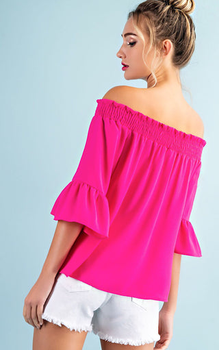 Sunkissed Shoulders Fuchsia Pink Top