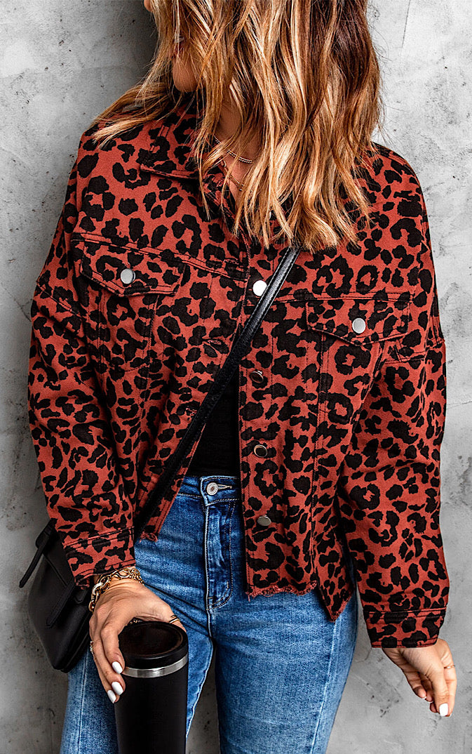 Hear Me Roar Rust Leopard Print Jacket, SM-2X!