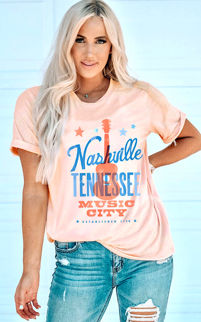 Nashville Music City Blush Graphic Tee, SM-2X