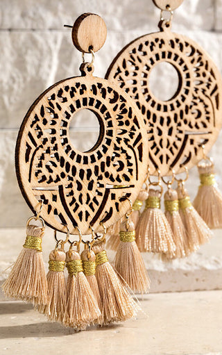 Seaside Sunset Ivory Wooden Tassel Earrings