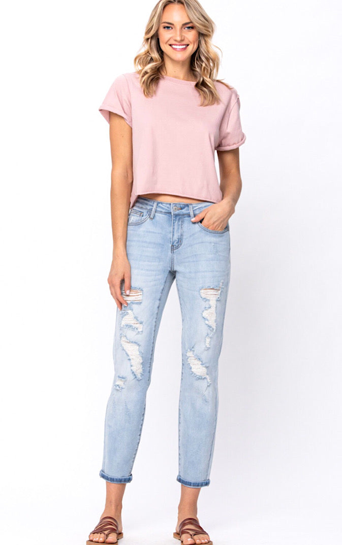 Everything About You Light Wash Boyfriend Jeans, Sizes 3-22W
