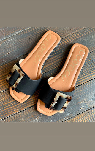 Make A Wish Black Buckle Sandals