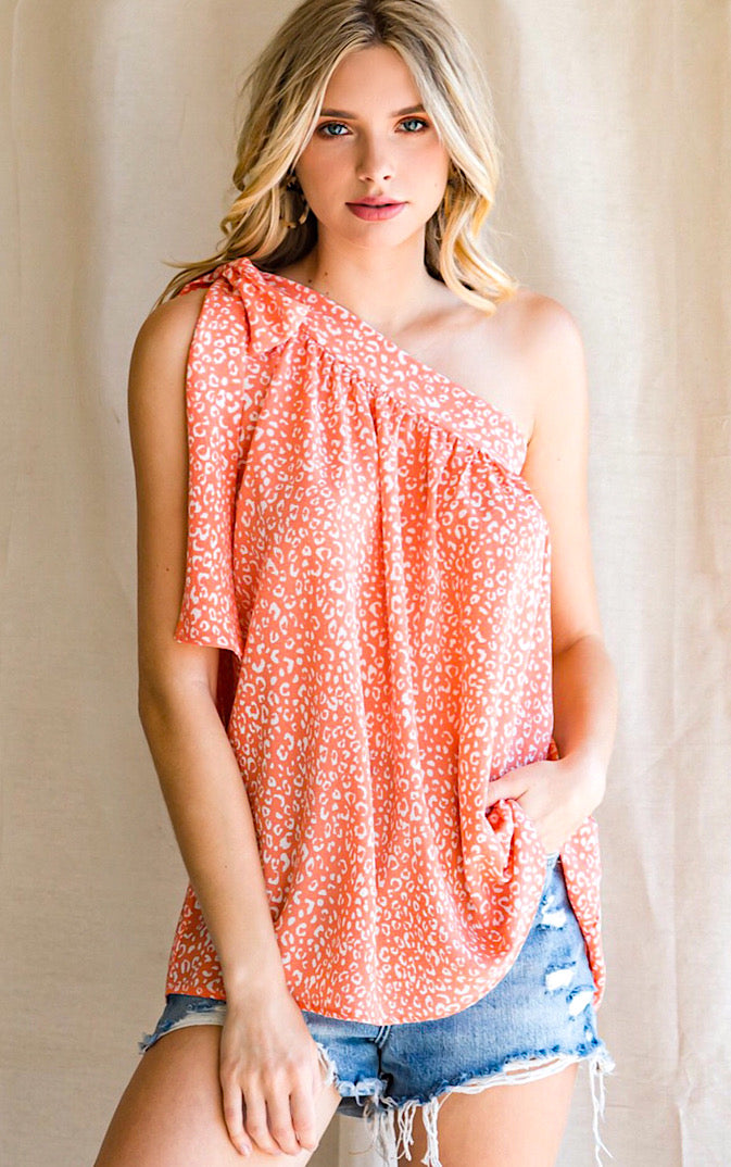 Southern Sweetheart Coral One Shoulder Top