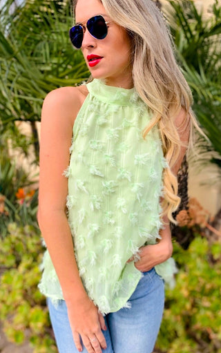 Feeling Luxe Lime Green Eyelash Trim Halter, RESTOCKED