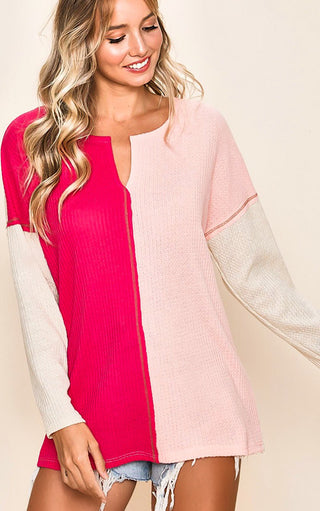 Think Pink Waffle Knit Top, SM & LRG