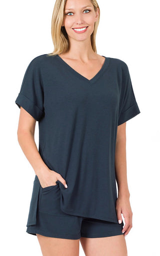 Easy Like Sunday Navy Pajamas Shorts Set, SMALL