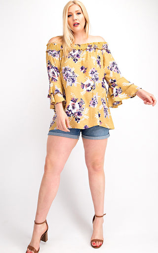 Floral Fantasy Off Shoulder Top, 3X