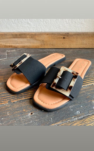 Make A Wish Black Buckle Sandals
