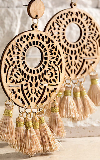 Seaside Sunset Ivory Wooden Tassel Earrings