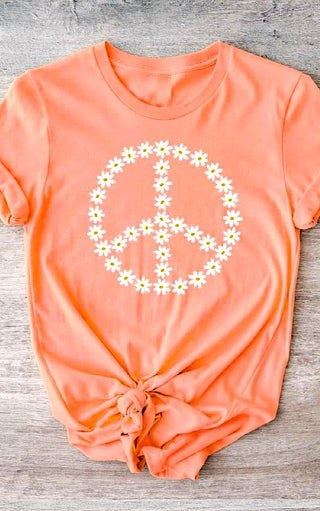 Peace Love Daisies Coral Graphic Tee