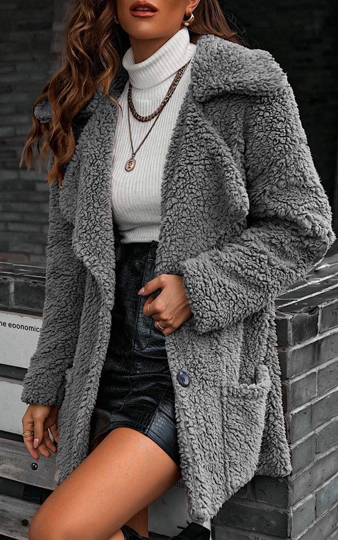 Living Up To The Hype Grey Teddy Sherpa Jacket, RESTOCKED!