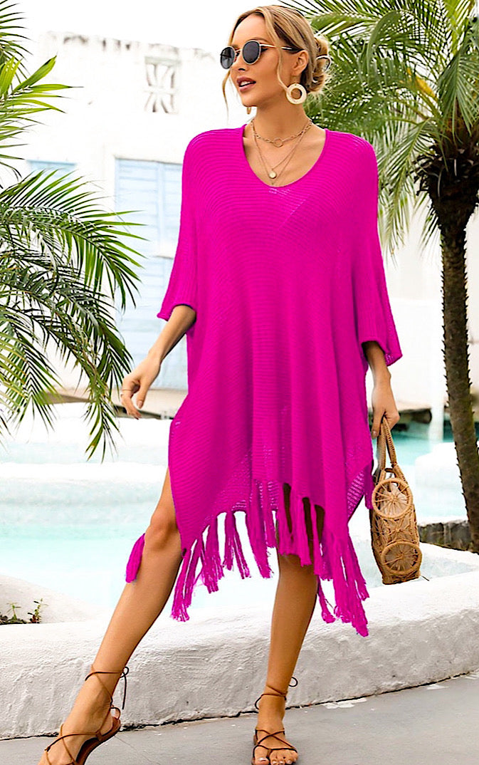 Lost In Paradise Fuchsia Pink Crochet Swimsuit Cover Up