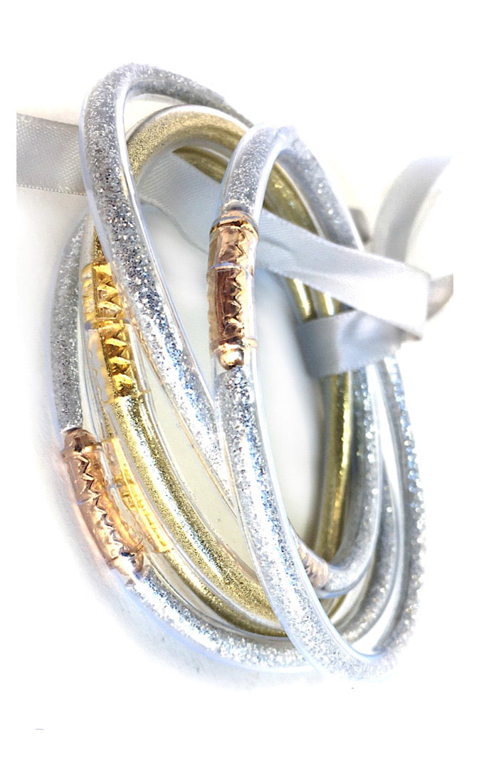 Glamorous Silver & Gold Waterproof Bangle Bracelet Set